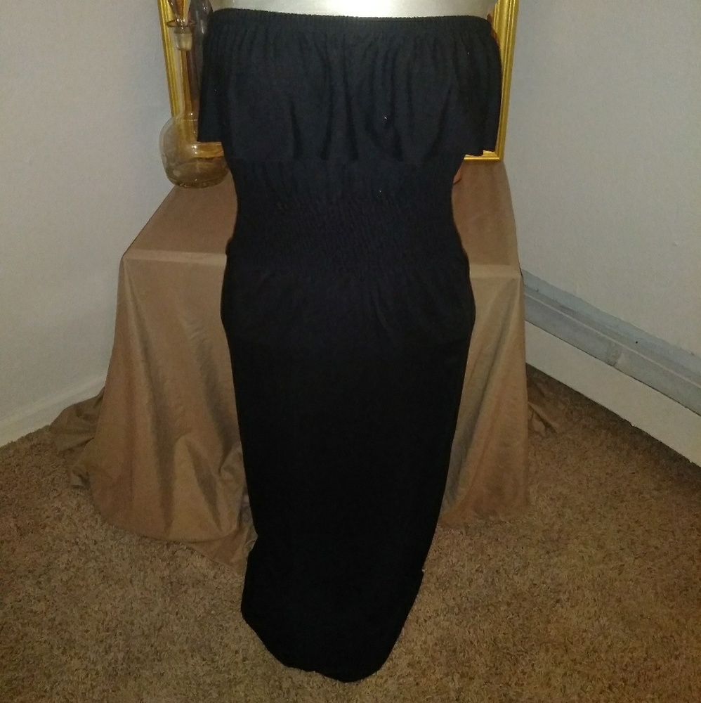 Black smocked waist maxi dress
